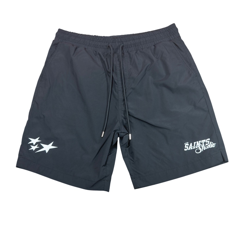 Saints Studio Mens Black Athletic Shorts XL Star Graphic Streetwear Drawstring
